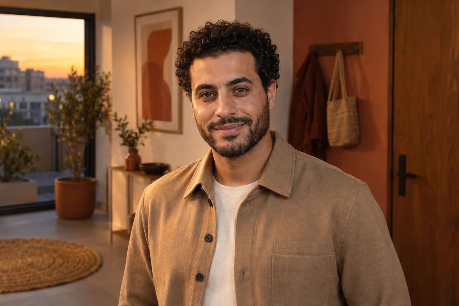 Portrait of a man with a visible hairline and short hair, face and shoulders in frame, photographed for a hair transplant and gynecomastia package in Istanbul