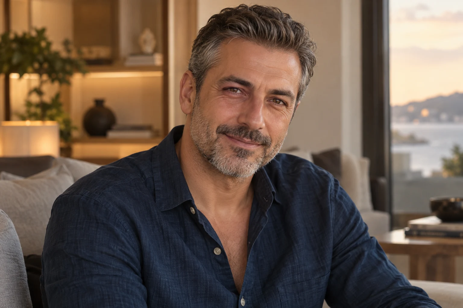 Portrait of a man with a visible hairline and short hair, face and shoulders in frame, photographed for a hair transplant and penis enlargement package in Istanbul